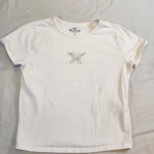 Hollister Y2K Rhinestone Glitter Butterfly Short Sleeve T-Shirt Cotton Size S